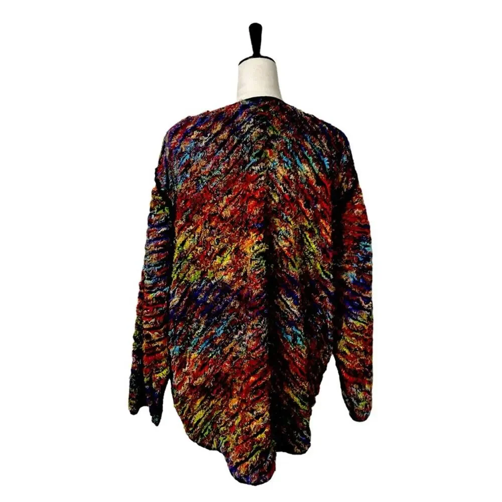 Yak Magik Sweater Cardigan Open Front Black Orange Multi Women’s Size Medium